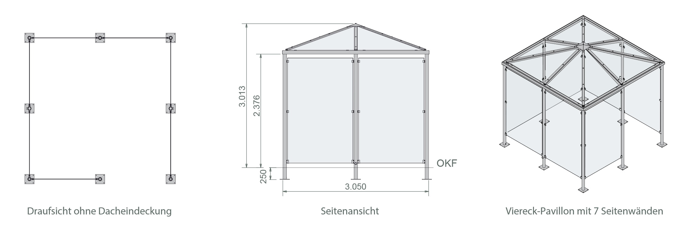 Raucherpavillon Viereck Skizzen